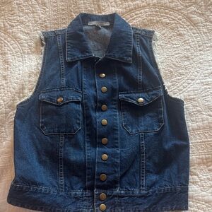 NY Collection Dark Blue Denim Vest with Brass Buttons